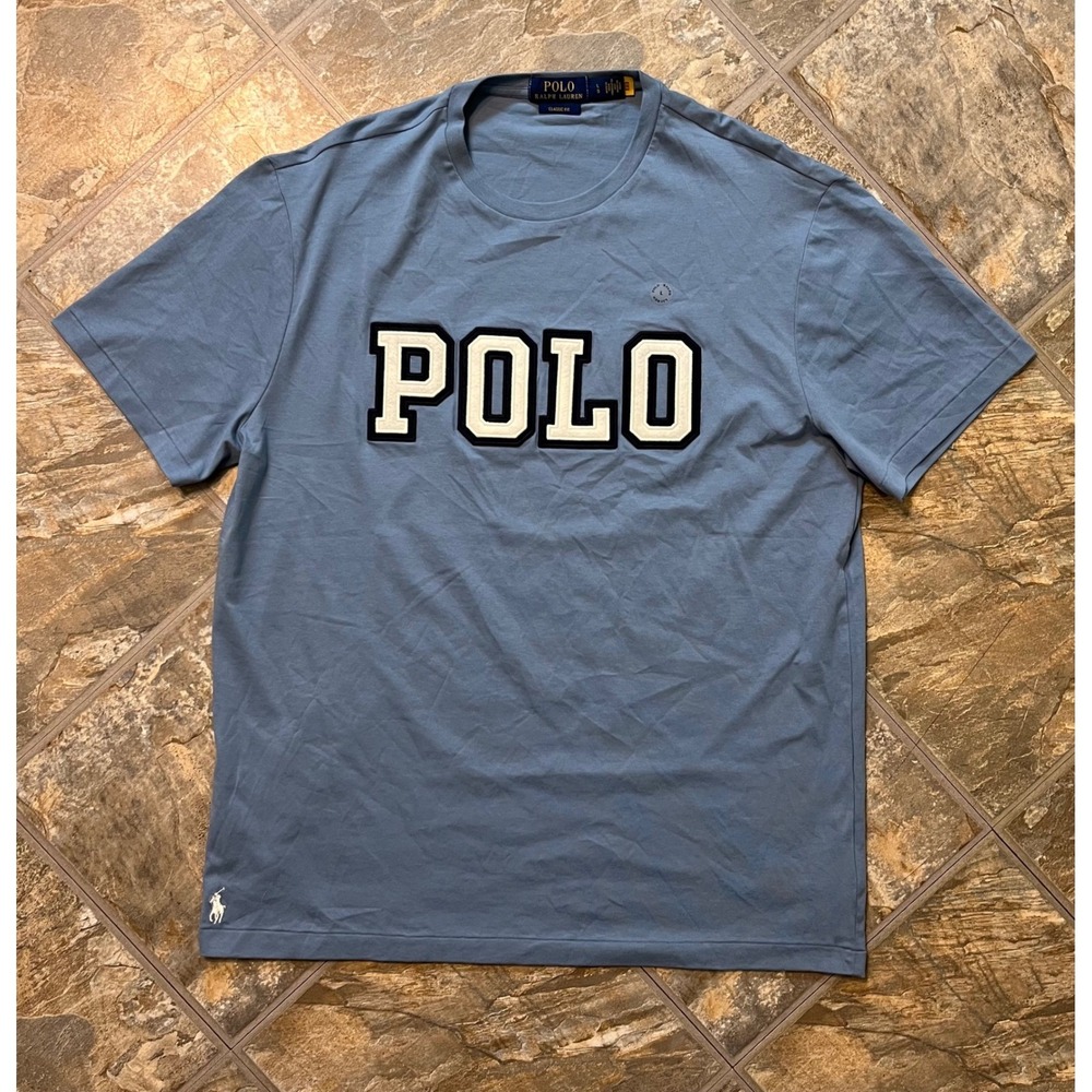 Polo Ralph Lauren T-Shirt Mens Large Blue NWOT Classic Fit Chenille Logo Tee